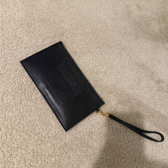 Saint Laurent Black Leather Wristlet with Gold Zip Accent - Picture 2 of 4